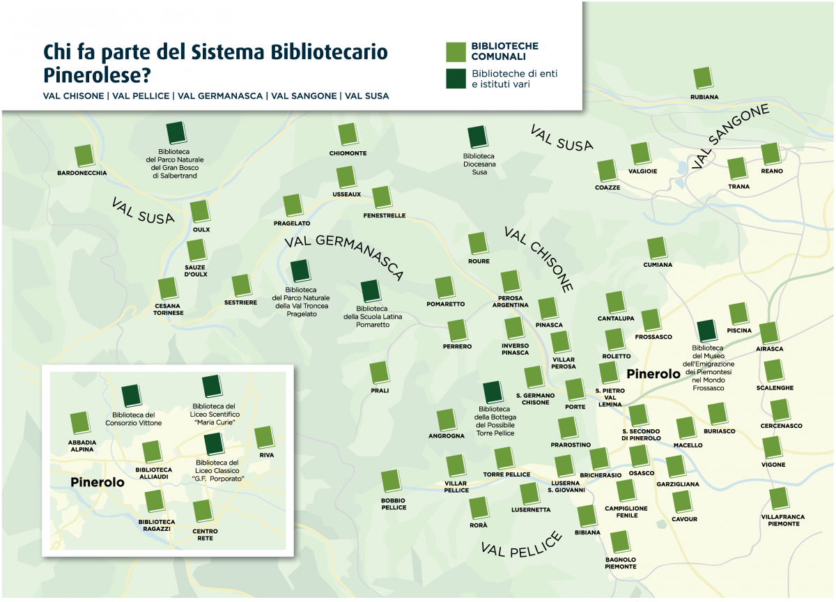 Cartina del Sistema Bibliotecario Pinerolese